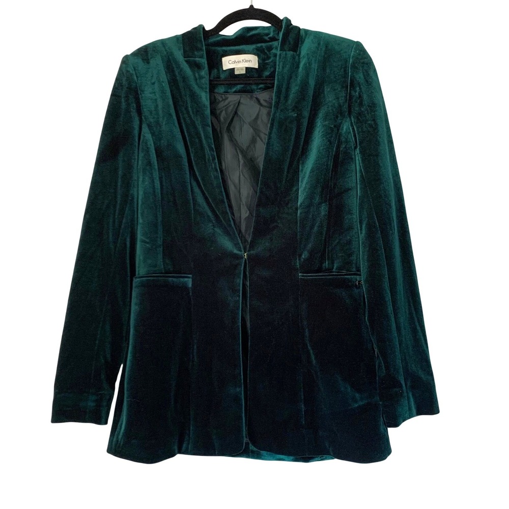 Calvin Klein Velvet Blazer Women 6 Green Emerald Holiday Academia Christmas Chic